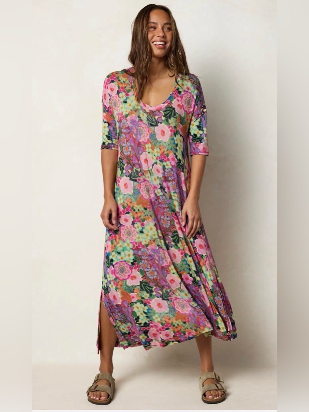 NATURAL LIFE Floral Top in Pink, Green & Purple. Would fit up to Large